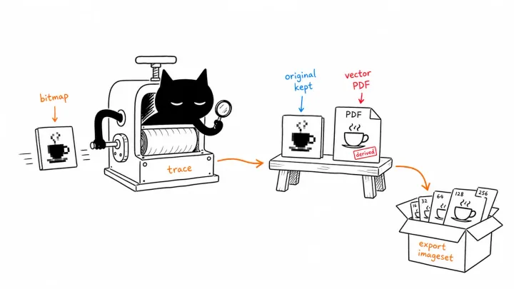 BarCat turning a bitmap icon into a vector PDF and exporting an imageset